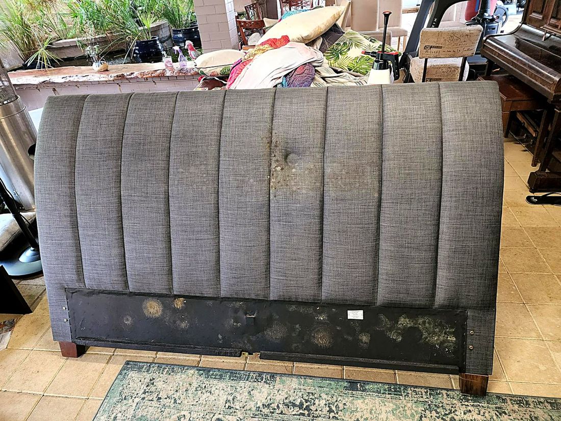 Mould and grime removed from an upholstered bedhead, before ProFresh cleaning